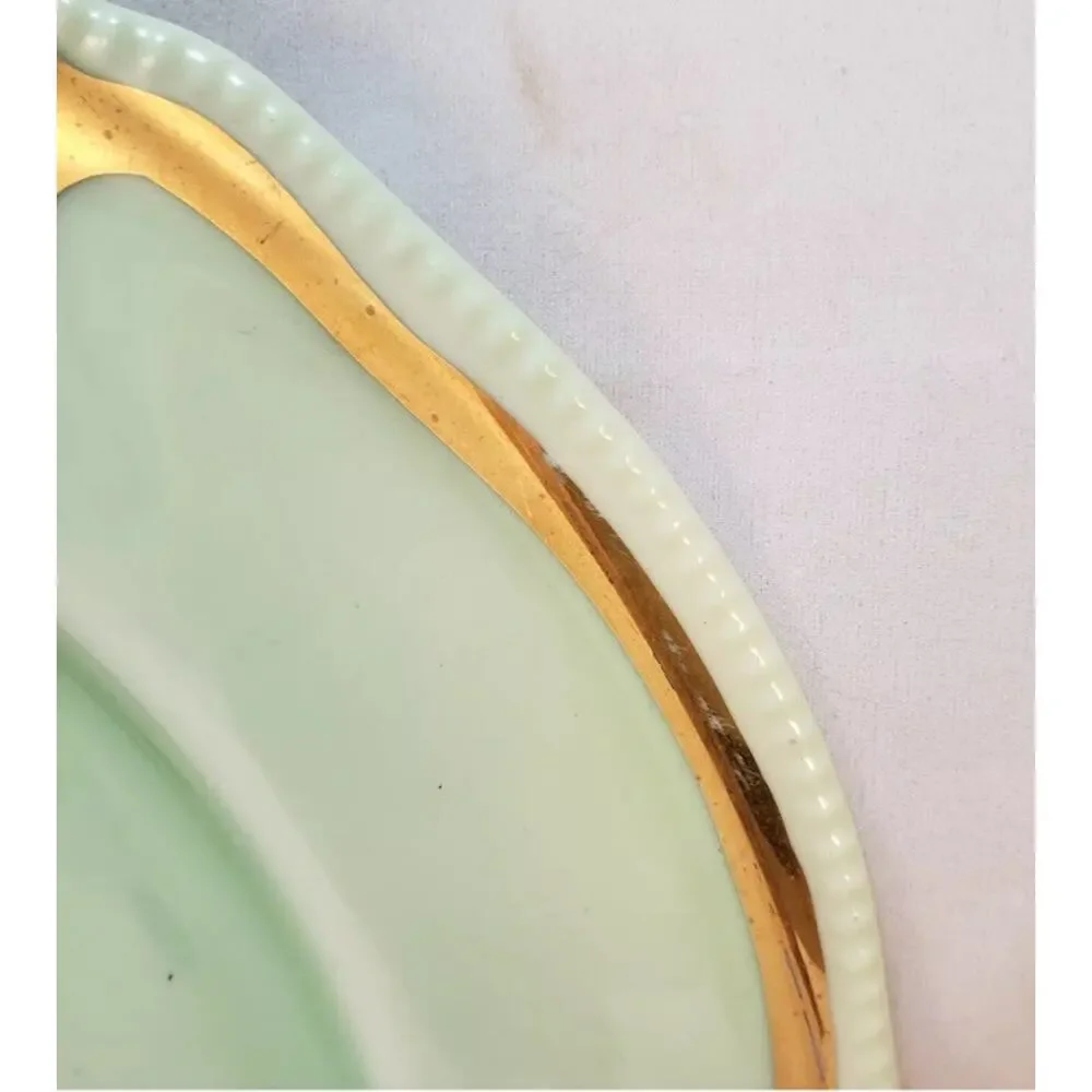Vtg Porzellan Imperial Set of 2 Dinner Plates Mint green‎ Pink Roses by Ullrich